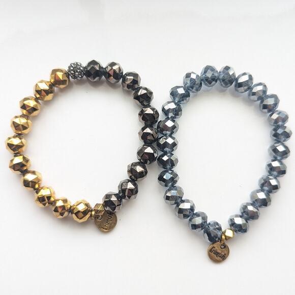 Erimish Trendy Faceted Glass Sparkly Stackable Layering Beaded Stretch Bracelets - Picture 2 of 4